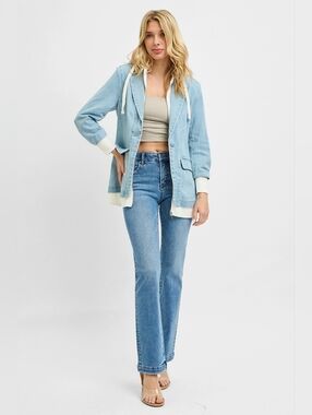RISEN Light Wash One Button Denim Blazer Hoodie Jacket Retro Style Various NEW